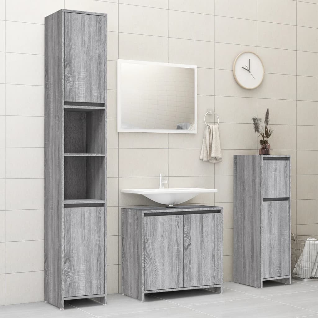 Bathroom Cabinet Gray Sonoma 30x30x95 cm Wood Material