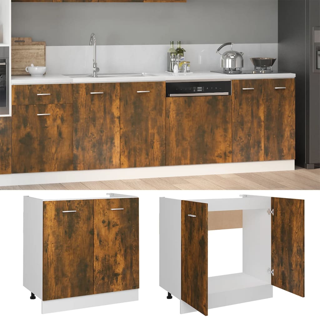 Spülenunterschrank Lyon Räuchereiche 80x46x81,5 cm Holzwerkstoff