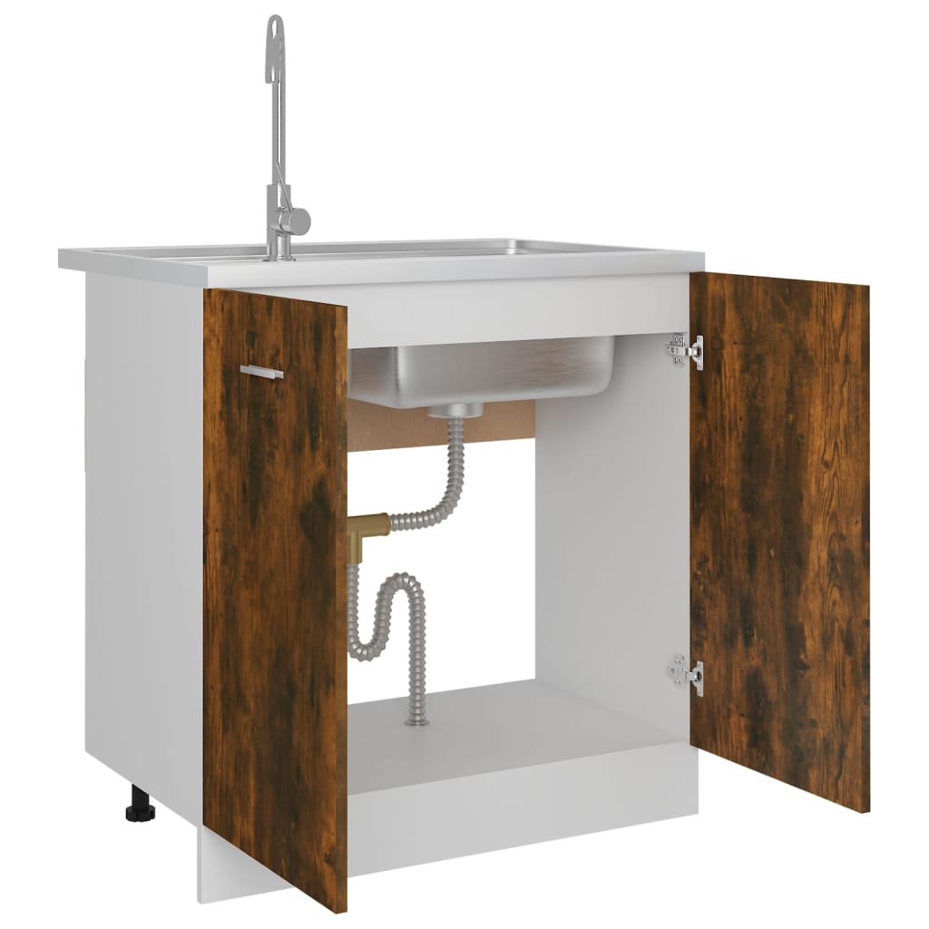 Spülenunterschrank Lyon Räuchereiche 80x46x81,5 cm Holzwerkstoff