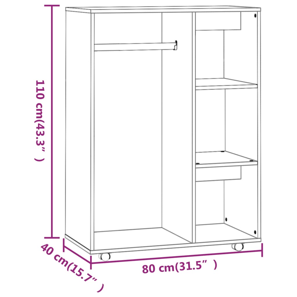 Kleiderschrank Braun Eichen-Optik 80x40x110 cm Holzwerkstoff