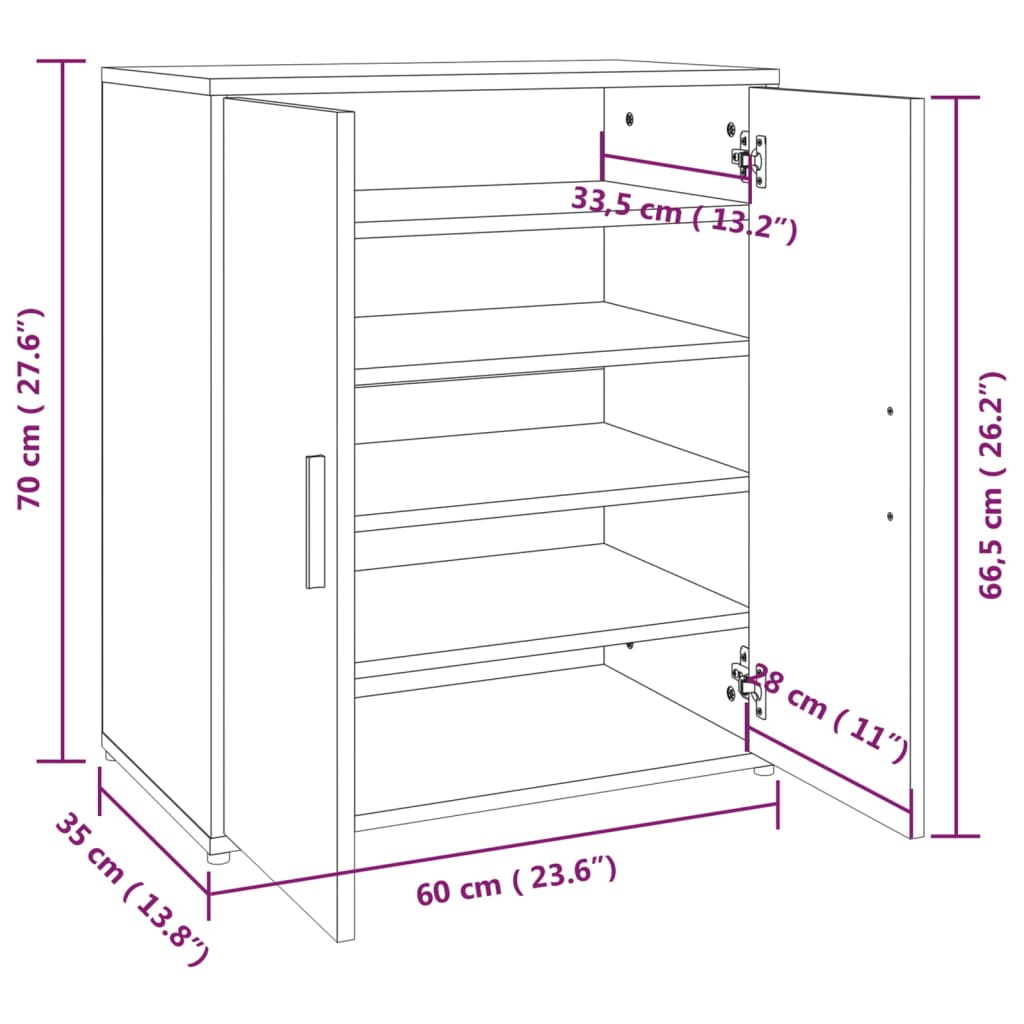 Shoe Cabinet Smoked Oak 60x35x70 cm Wood Material