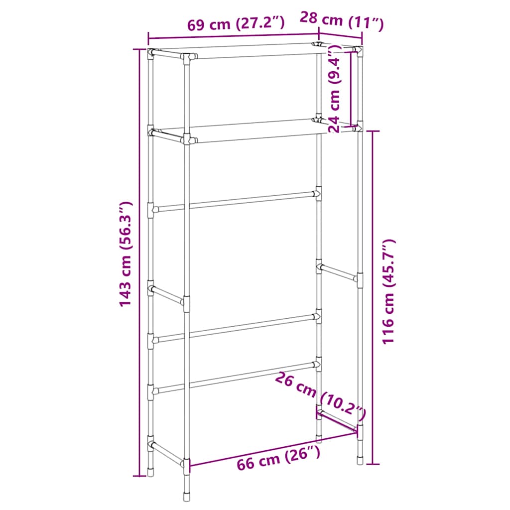 Waschmaschinenregal 2 Ablagen Grau 69x28x143 cm Eisen
