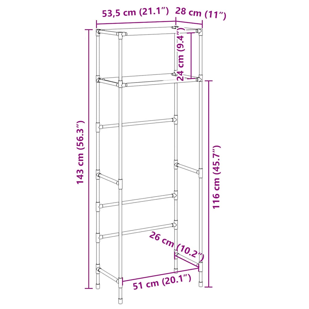Toilettenregal 2 Ablagen Schwarz 53,5x28x143 cm Eisen