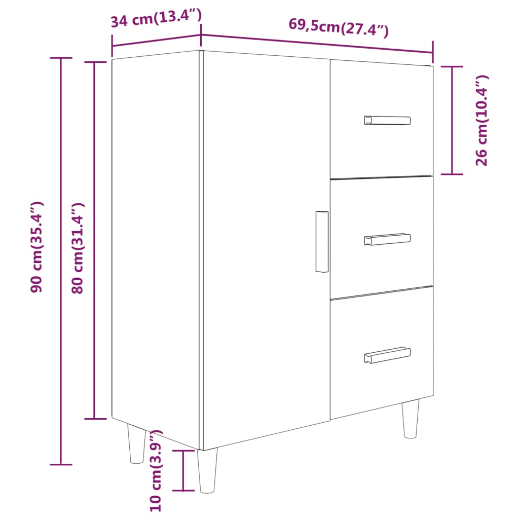 Sideboard Sonoma-Eiche 69,5x34x90 cm Holzwerkstoff