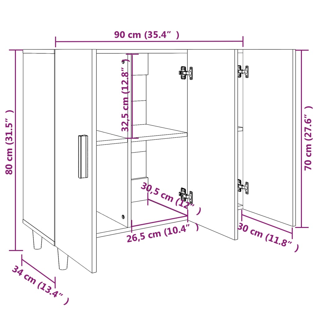 Sideboard Betongrau 90x34x80 cm Holzwerkstoff