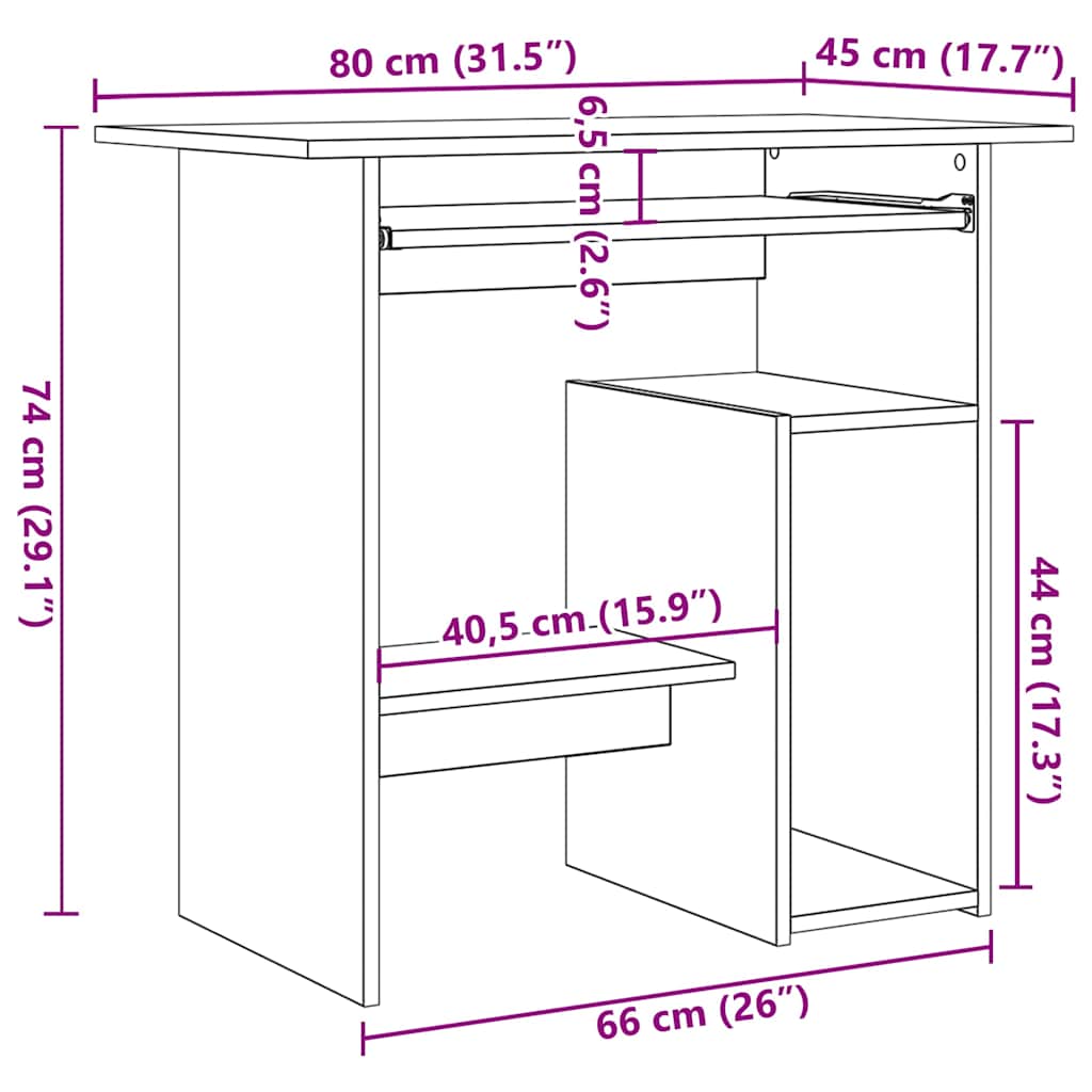 Schreibtisch Braun Eichen-Optik 80x45x74 cm Holzwerkstoff
