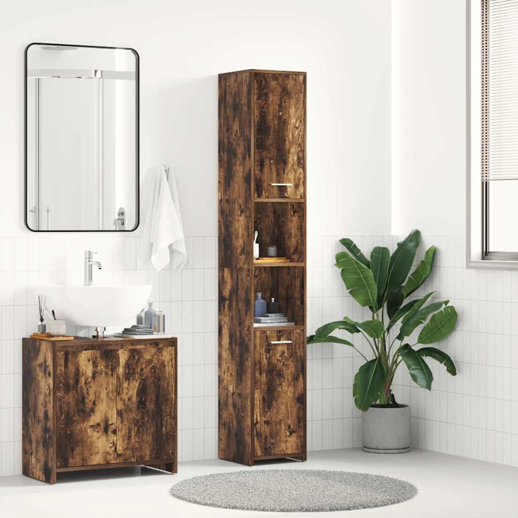 Badezimmerschrank Räuchereiche 30x30x183,5 cm Holzwerkstoff