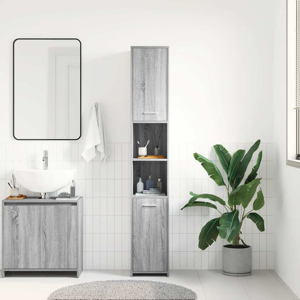 Bathroom Cabinet Gray Sonoma 30x30x183.5 cm Wood Material