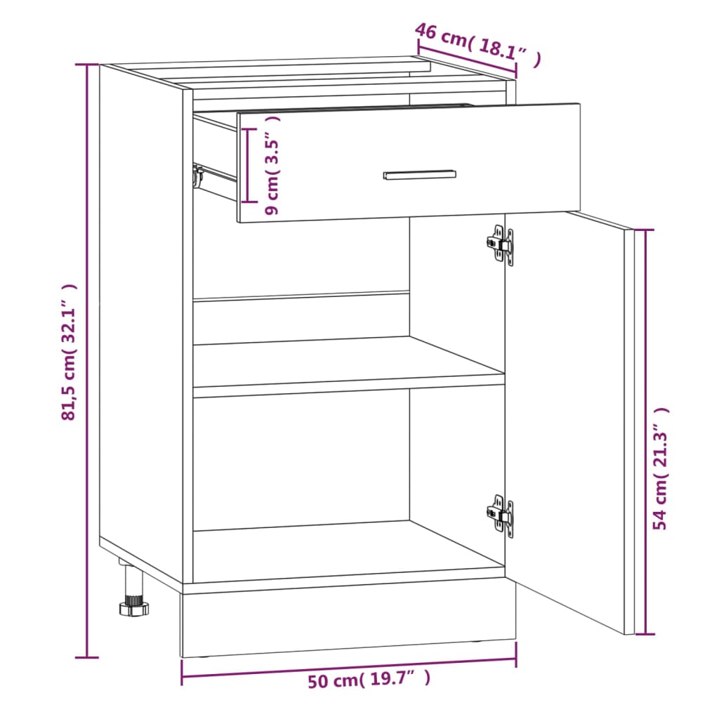 Unterschrank mit Schublade Lyon Grau Sonoma 50x46x81,5 cm