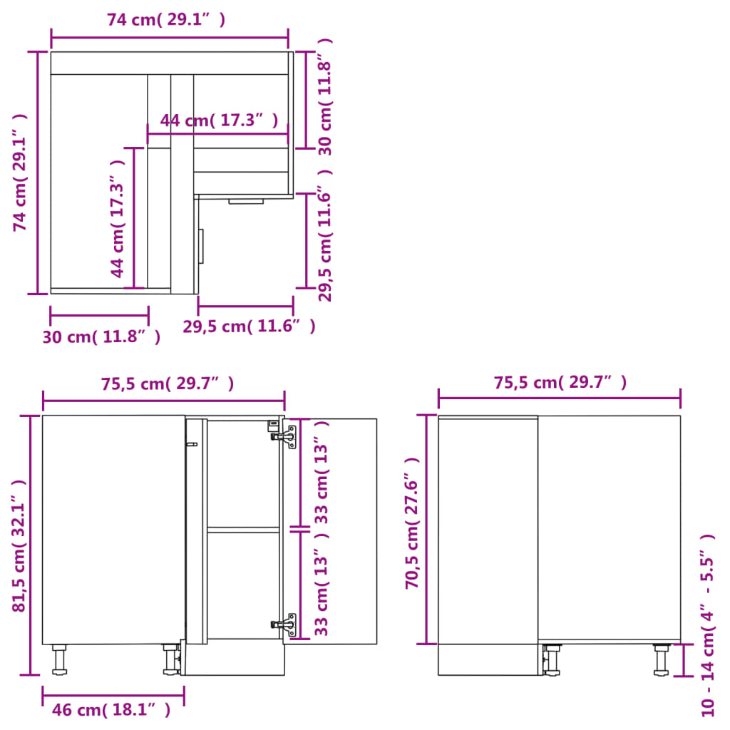 Kitchen cabinet Lyon Grey Sonoma 75.5x75.5x81.5 cm wood material
