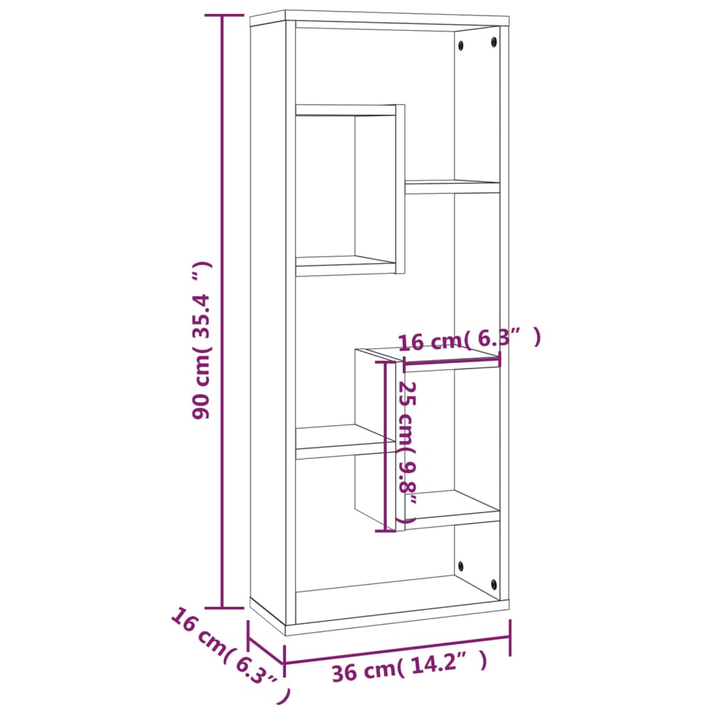 Wall shelf gray Sonoma 36x16x90 cm wood material