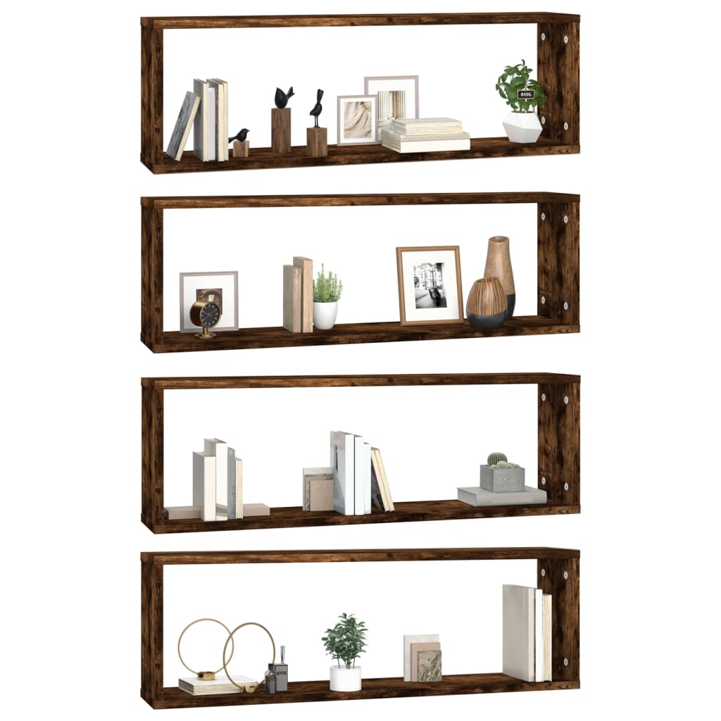 Wall shelves 4 pcs. Smoked oak 80x15x26.5 cm wood material