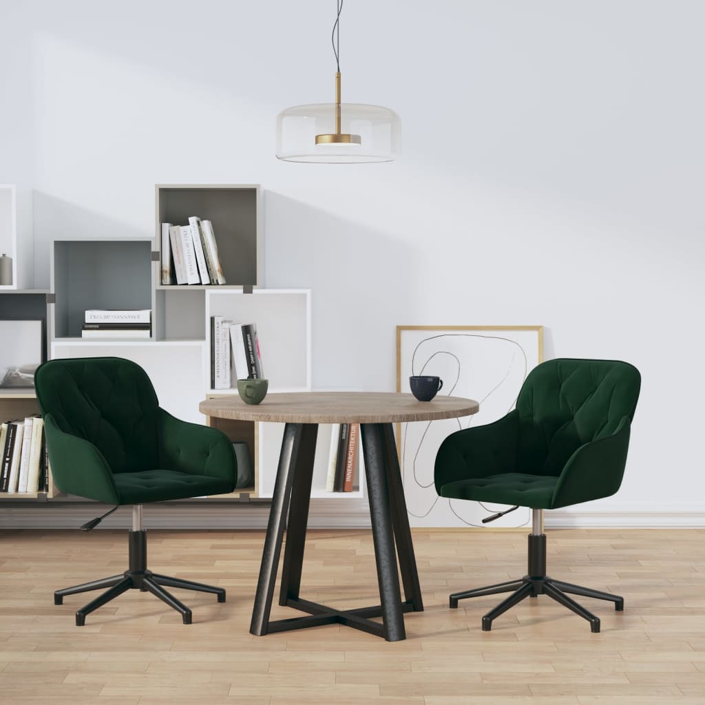 Dining Chairs 2 pcs. Swivel Dark Green Velvet