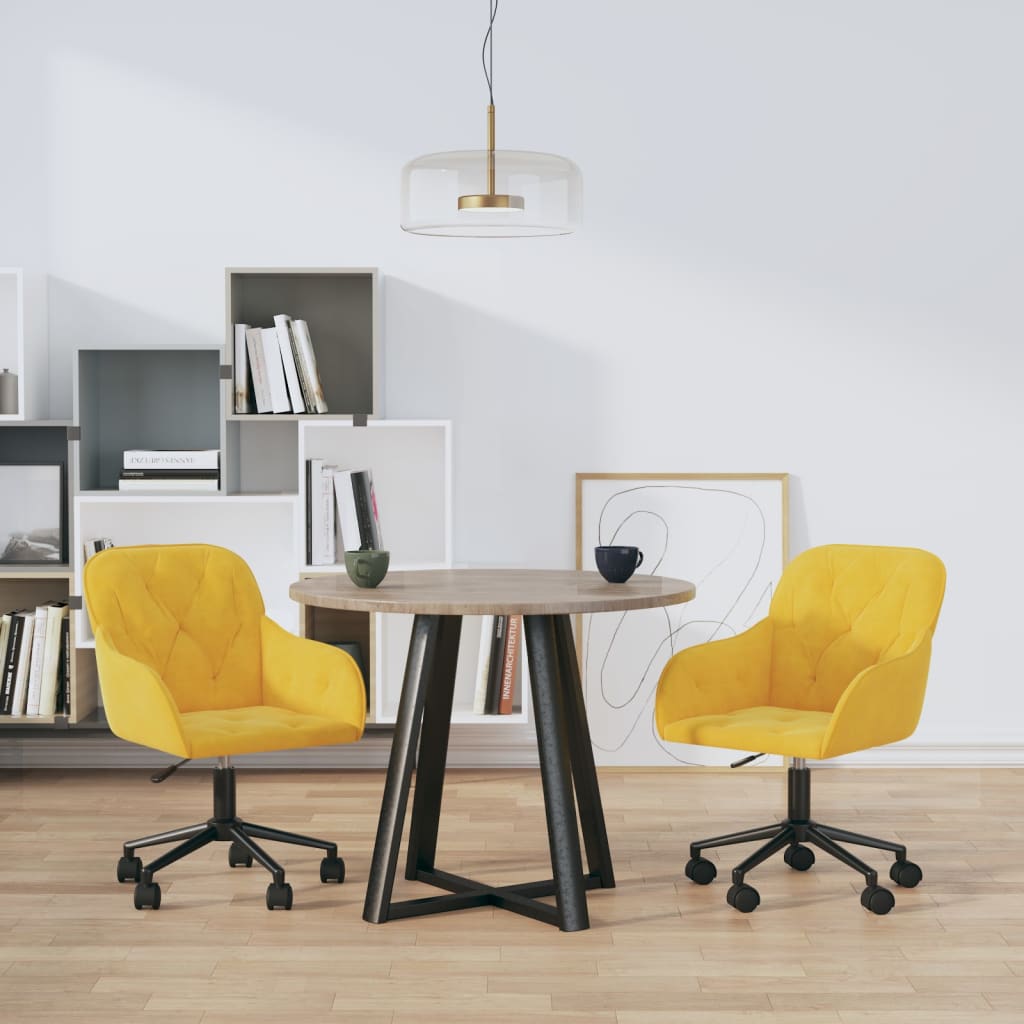 Dining Chairs 2 pcs. Swivel Yellow Velvet