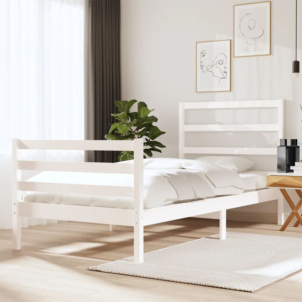 Solid wood bed without mattress white 75x190 cm pinewood