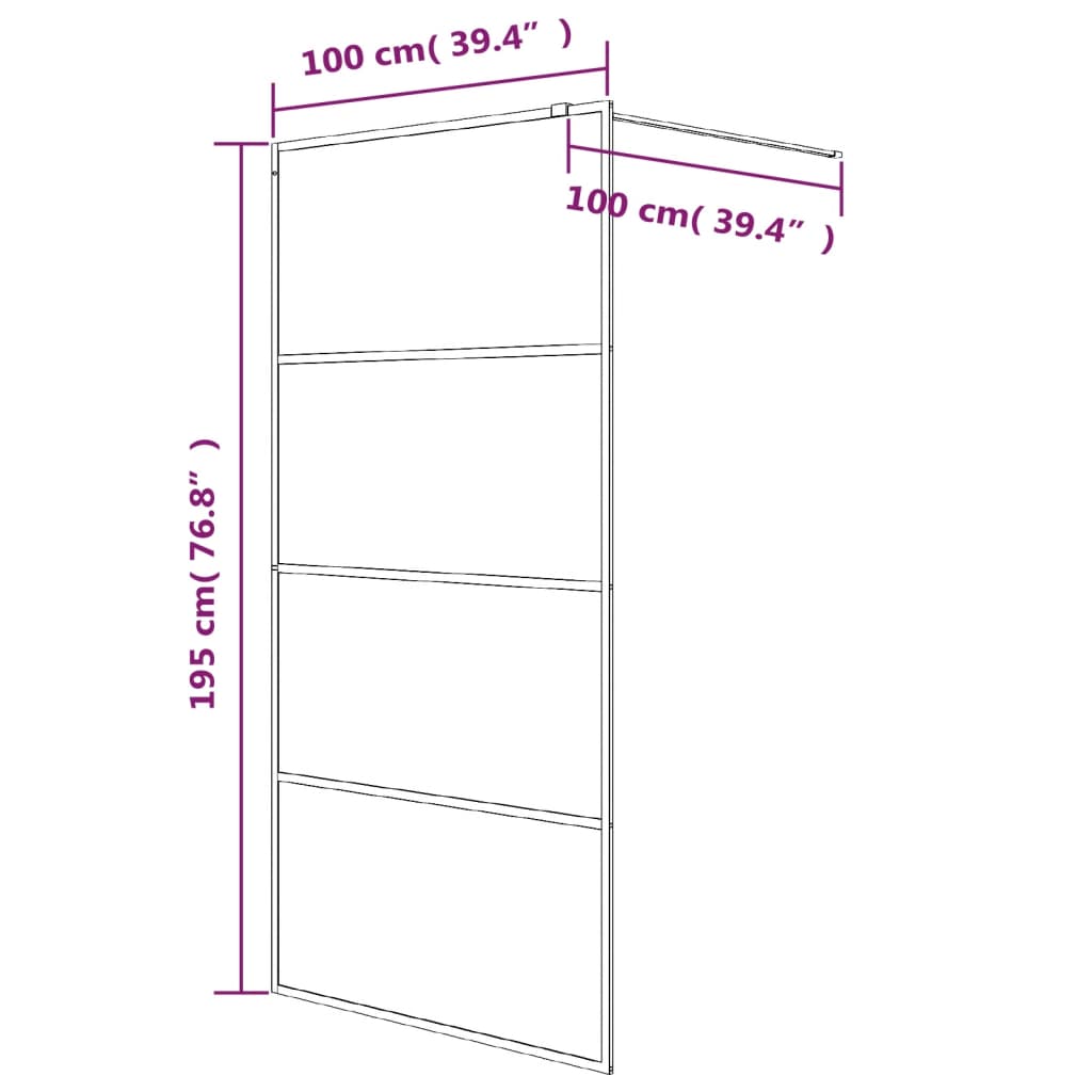 Shower screen for walk-in shower black 100x195 cm semi-matt ESG