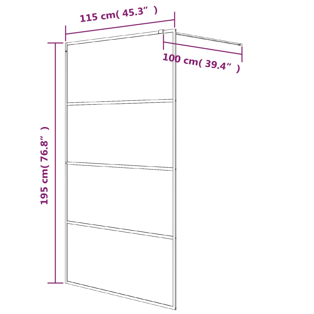 Shower screen for walk-in shower black 115x195 cm semi-matt ESG