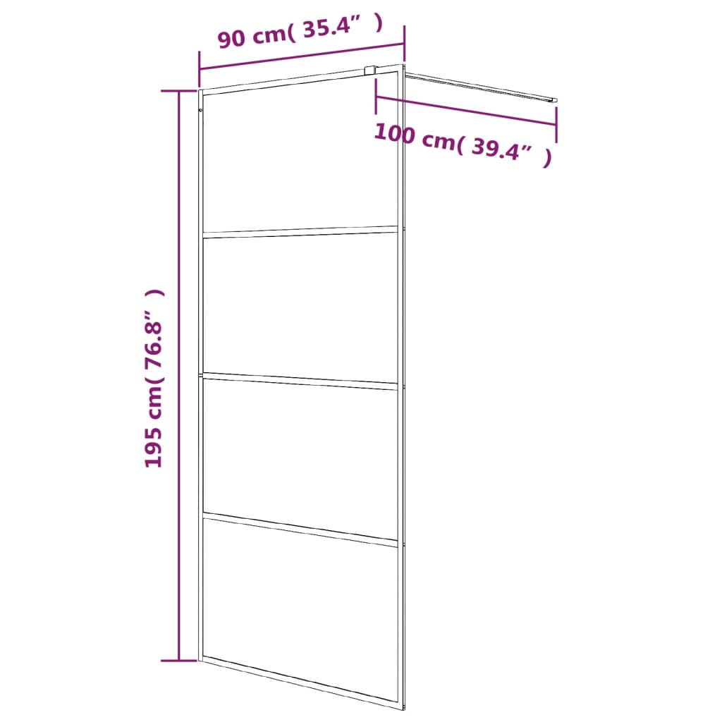 Shower screen for walk-in shower black 90x195cm matt tempered glass