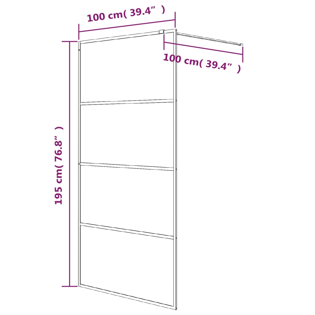 Shower screen for walk-in shower silver 100x195 cm ESG clear glass