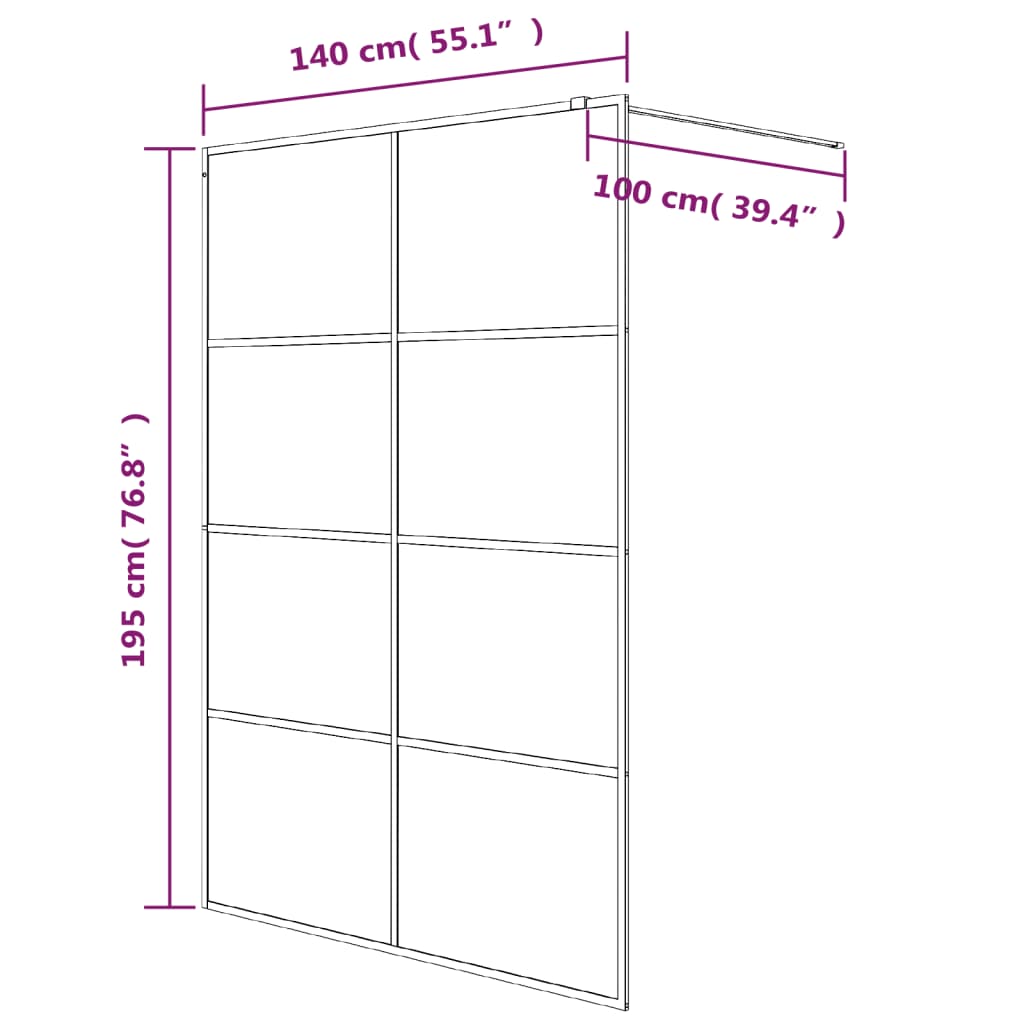 Shower screen for walk-in shower silver 140x195 cm ESG clear glass