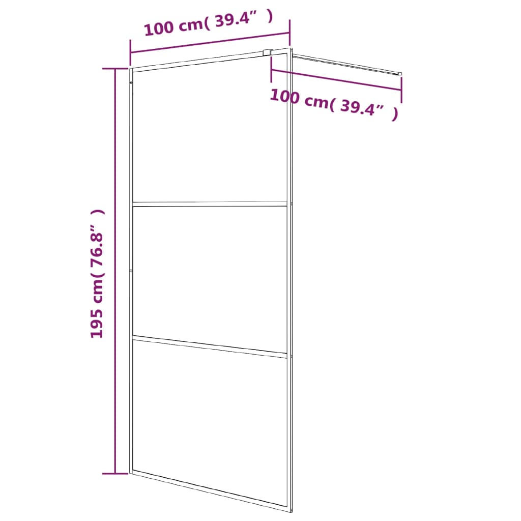 Shower screen for walk-in shower black 100x195 cm ESG glass clear