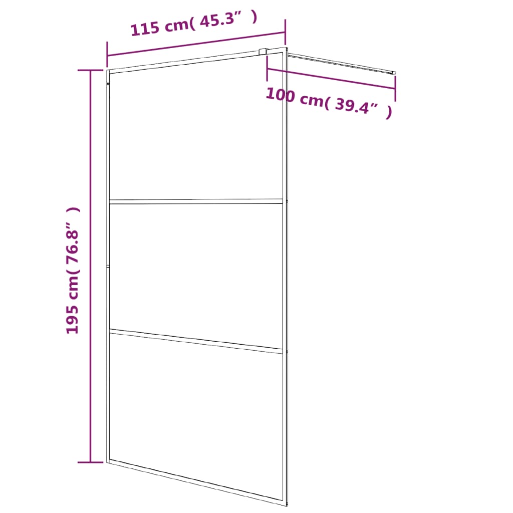 Shower screen for walk-in shower black 115x195 cm ESG glass clear