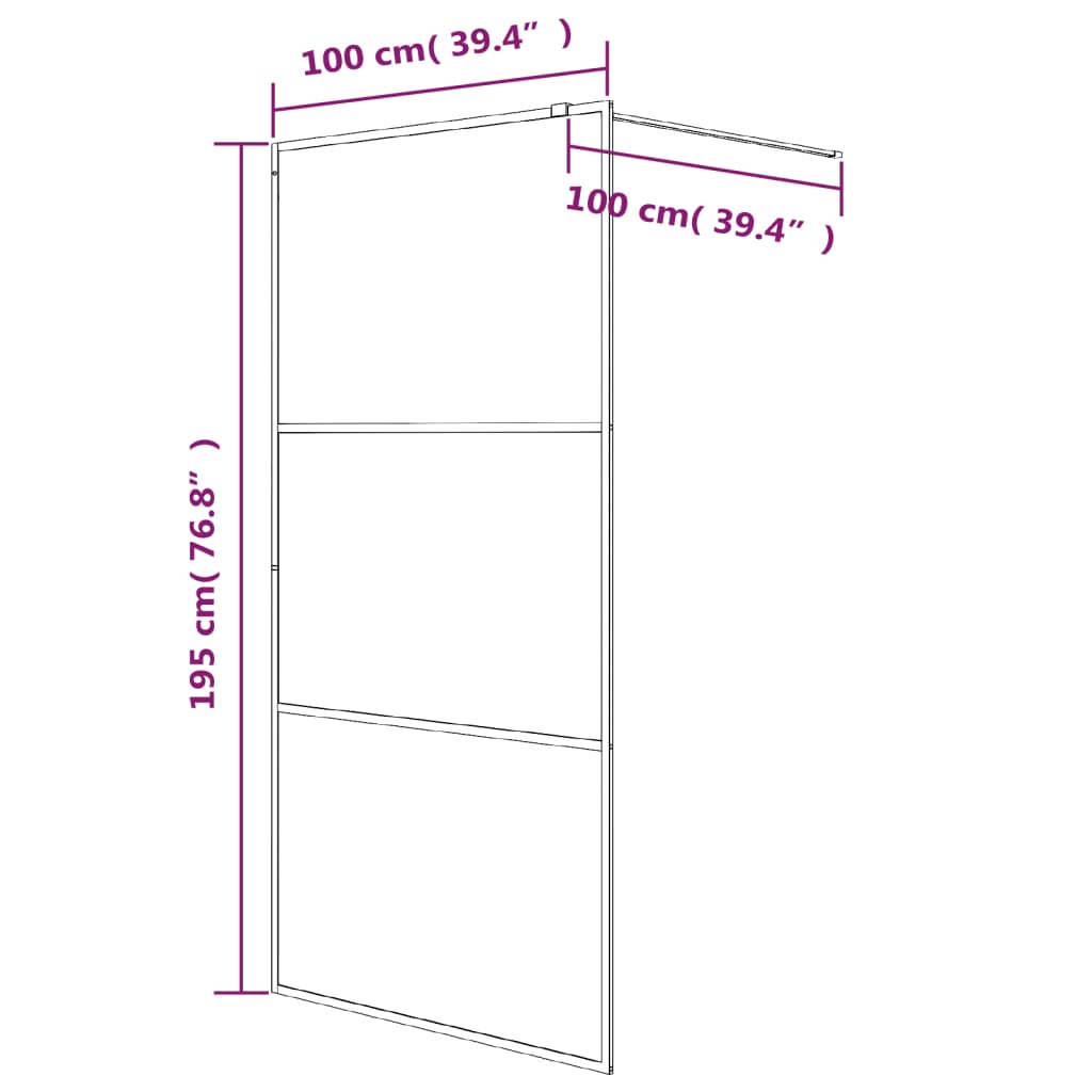Shower screen for walk-in shower white 100x195 cm ESG clear glass