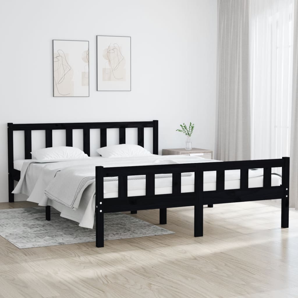Massivholzbett Schwarz 150x200 cm