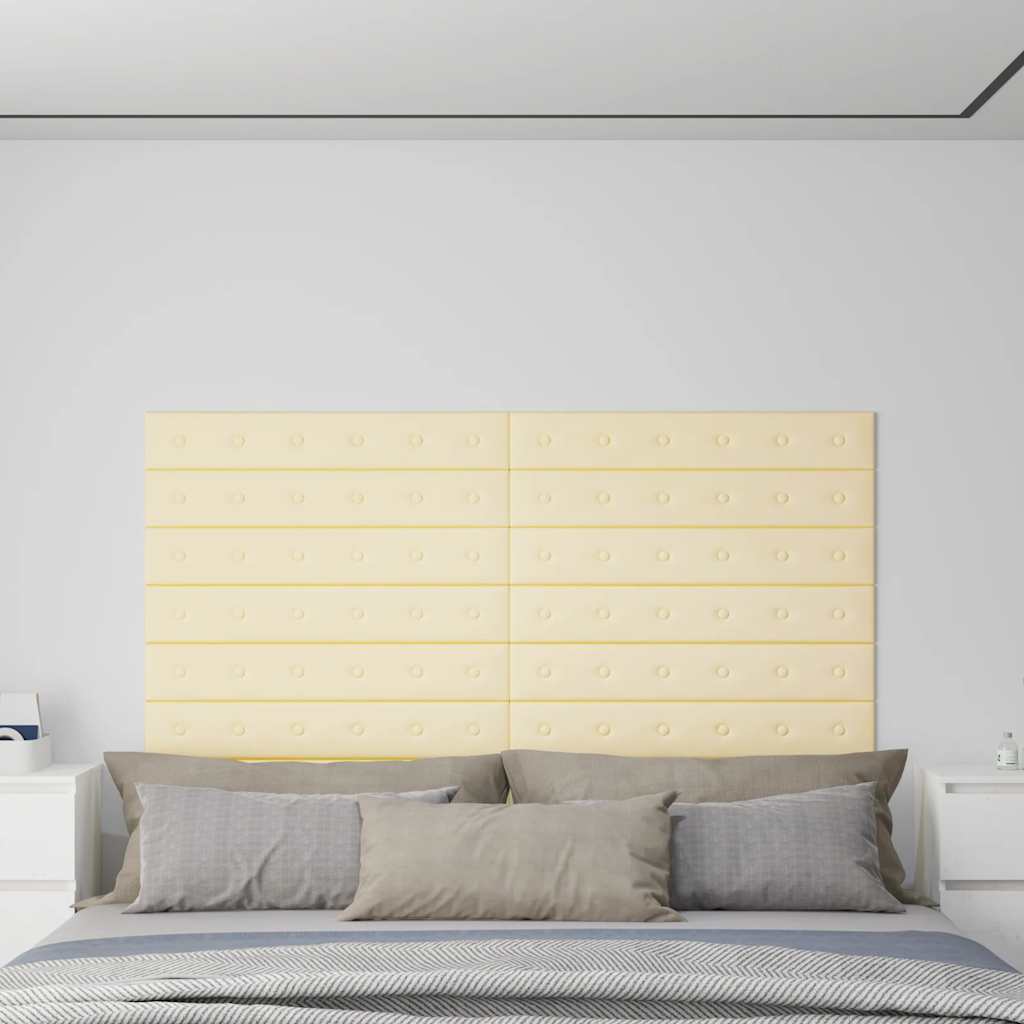 Wandpaneele 12 Stk. Creme 90x15 cm Kunstleder 1,62 m²