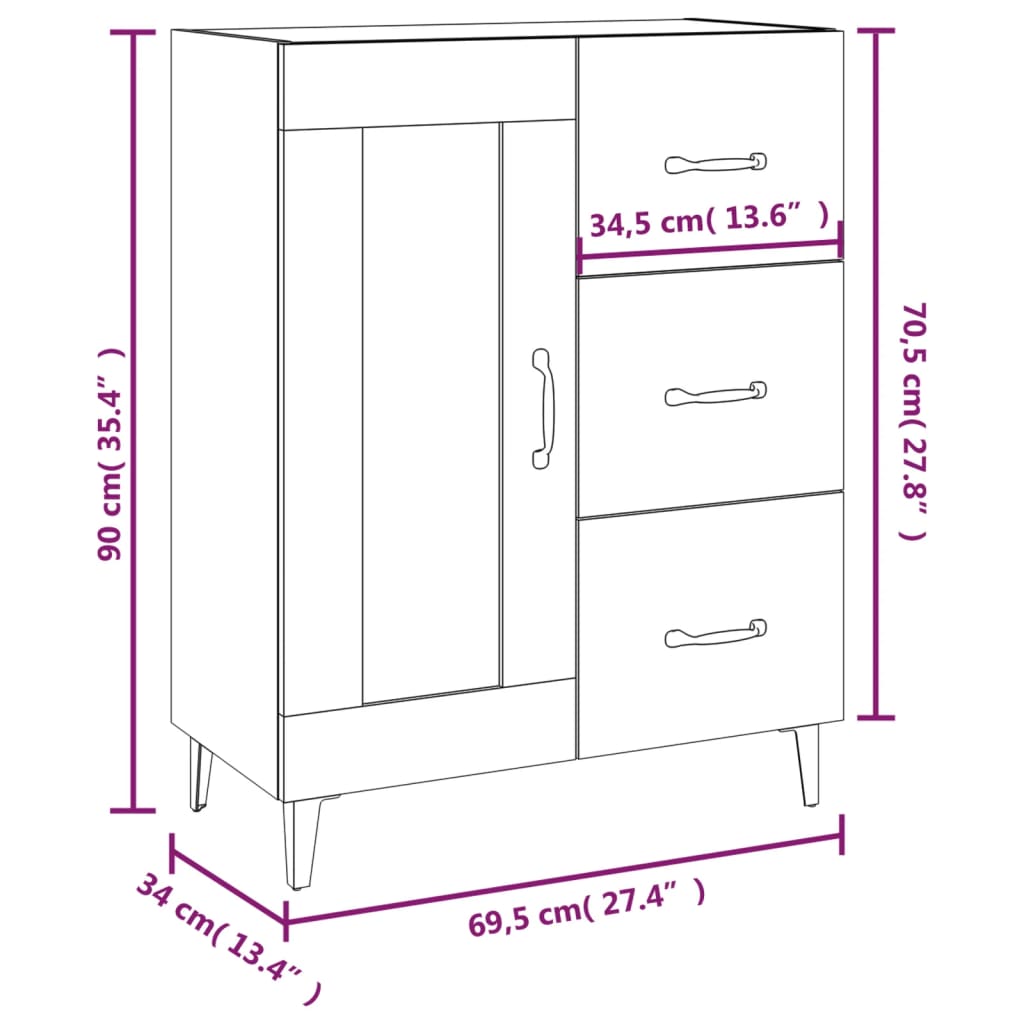 Sideboard Sonoma-Eiche 69,5x34x90 cm Holzwerkstoff