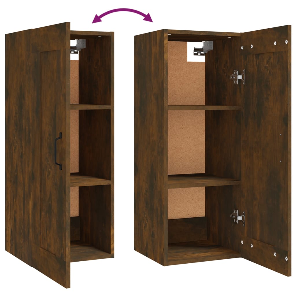 Wall Cabinet Smoked Oak 35x34x90 cm Wood Material