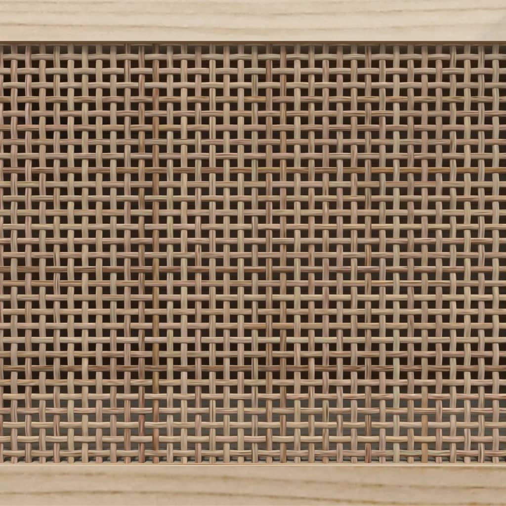 Sideboard Schwarz 60x30x70cm Massivholz Kiefer und Natur-Rattan