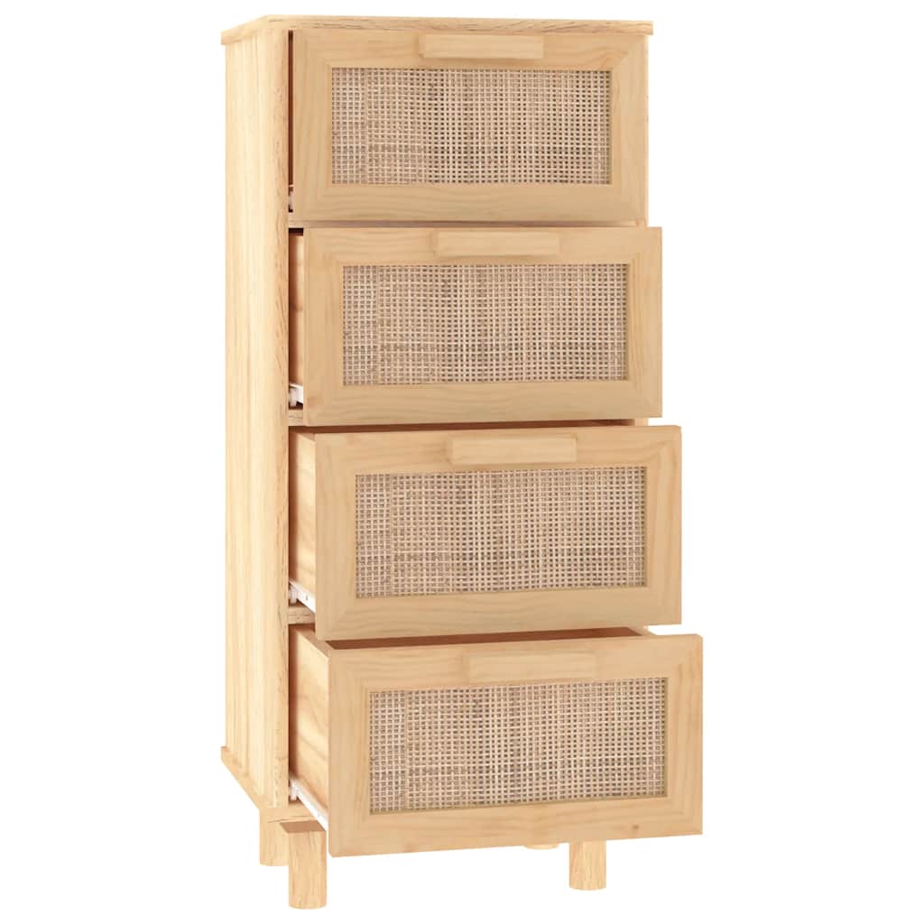 Sideboard Braun 40x30x90 cm Massivholz Kiefer und Natur-Rattan