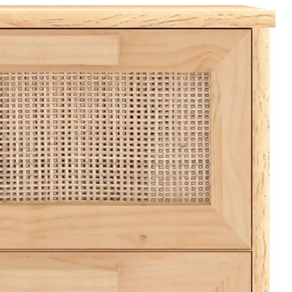 Sideboard Braun 40x30x90 cm Massivholz Kiefer und Natur-Rattan