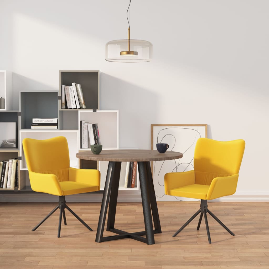Dining Chairs 2 pcs. Swivel Yellow Velvet