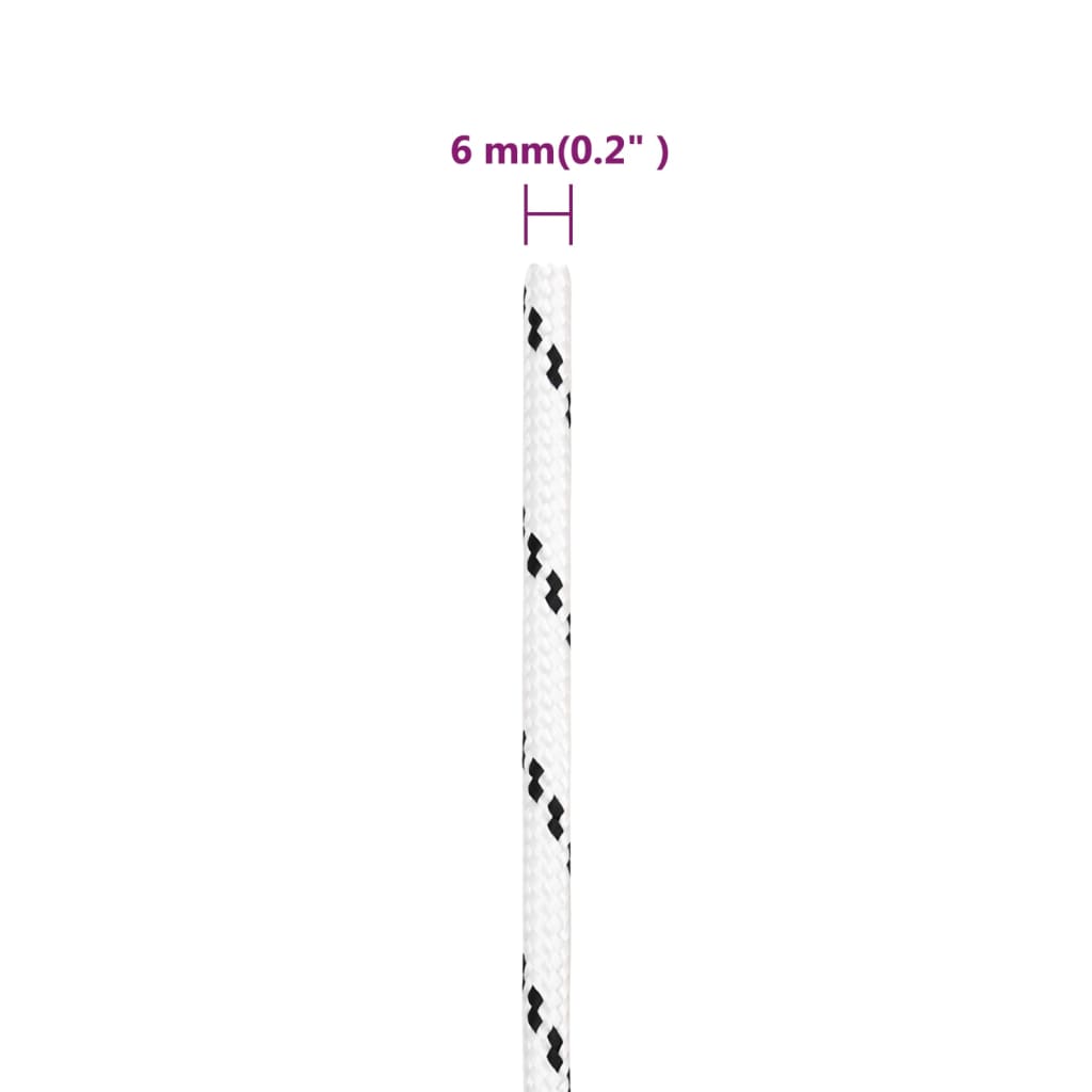 Boat rope braided white 6 mm x 100 m polyester