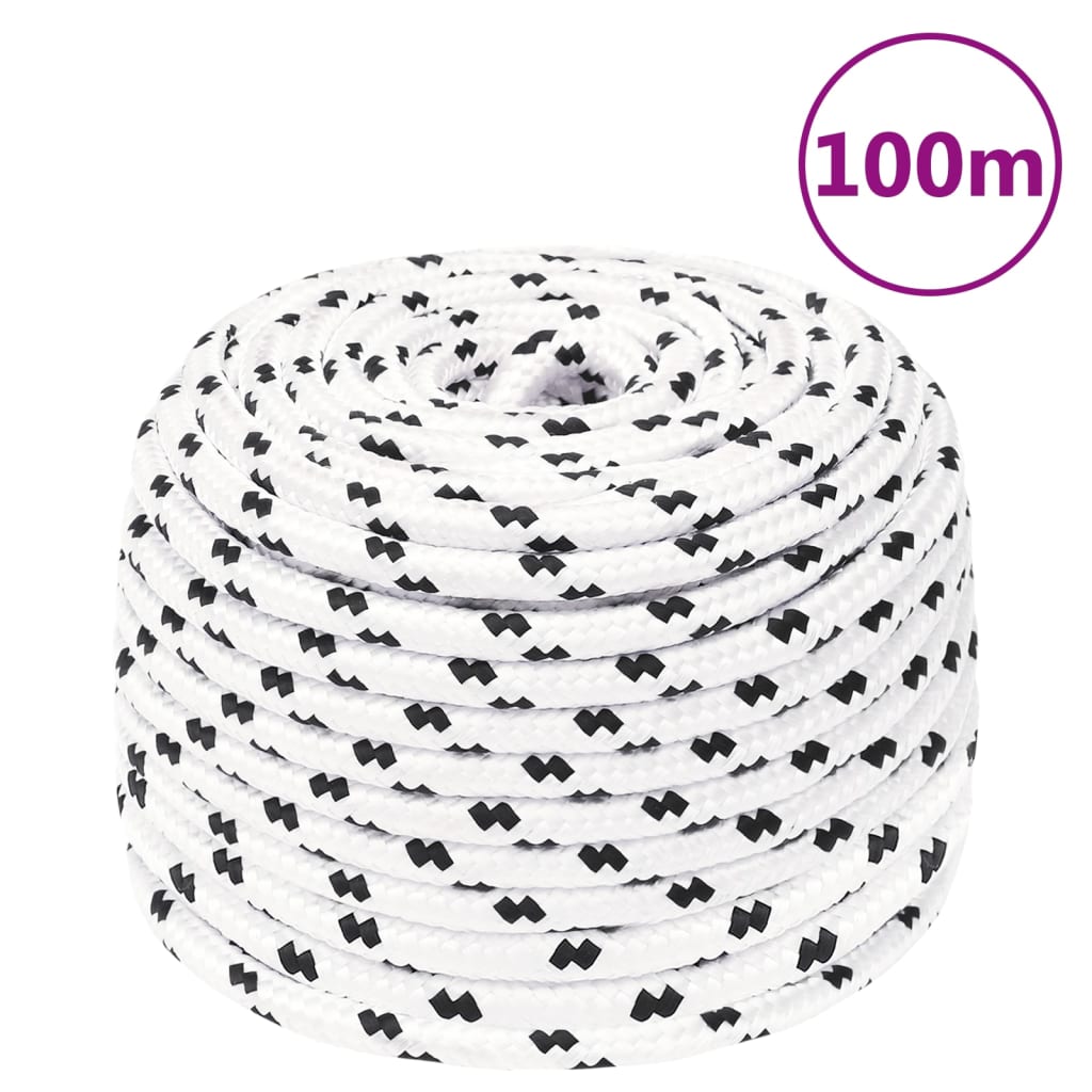 Boat rope braided white 6 mm x 100 m polyester