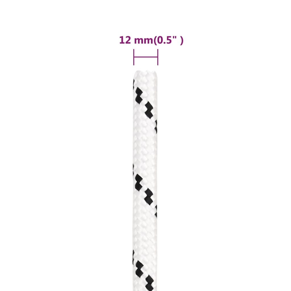 Boat rope braided white 12 mm x 25 m polyester