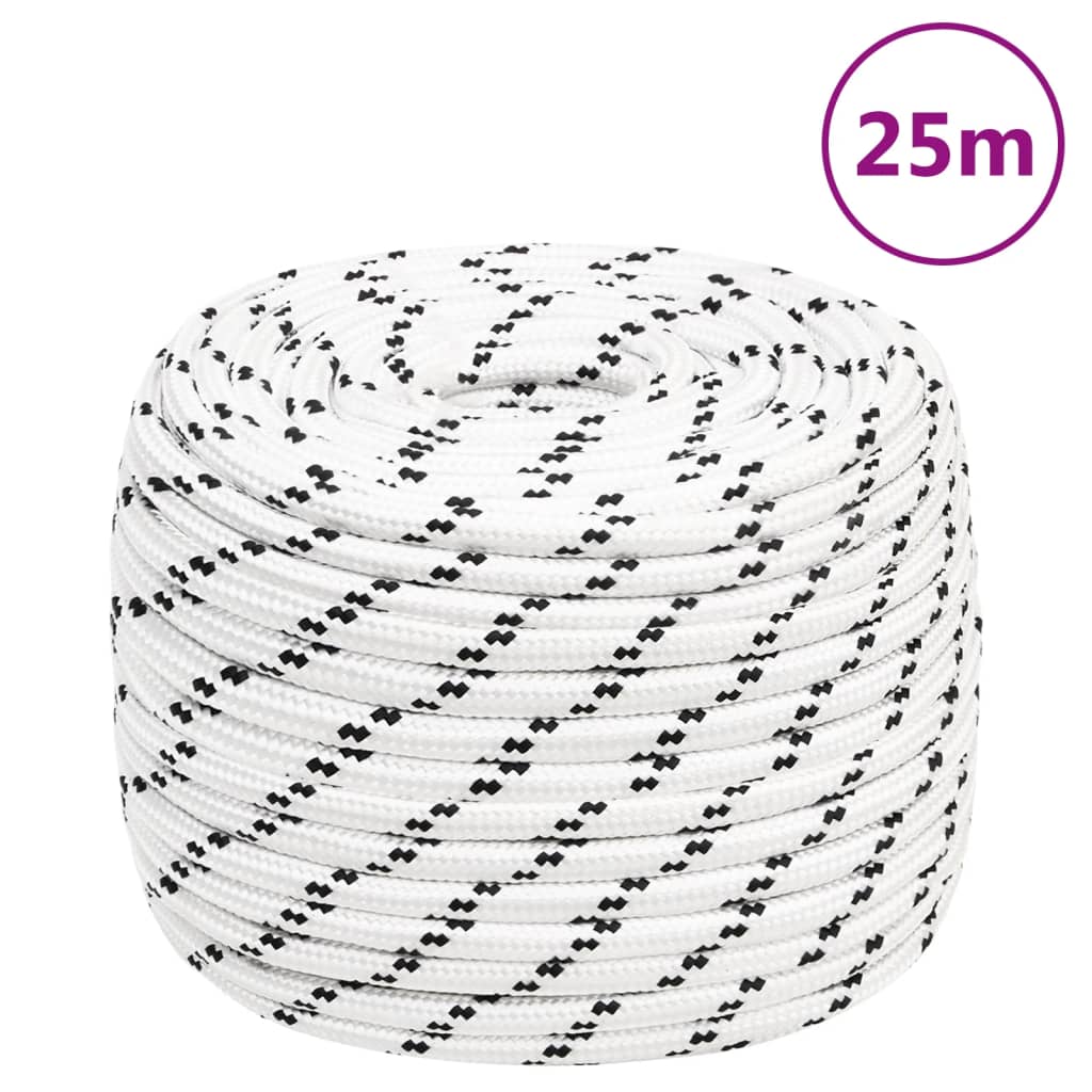 Boat rope braided white 12 mm x 25 m polyester
