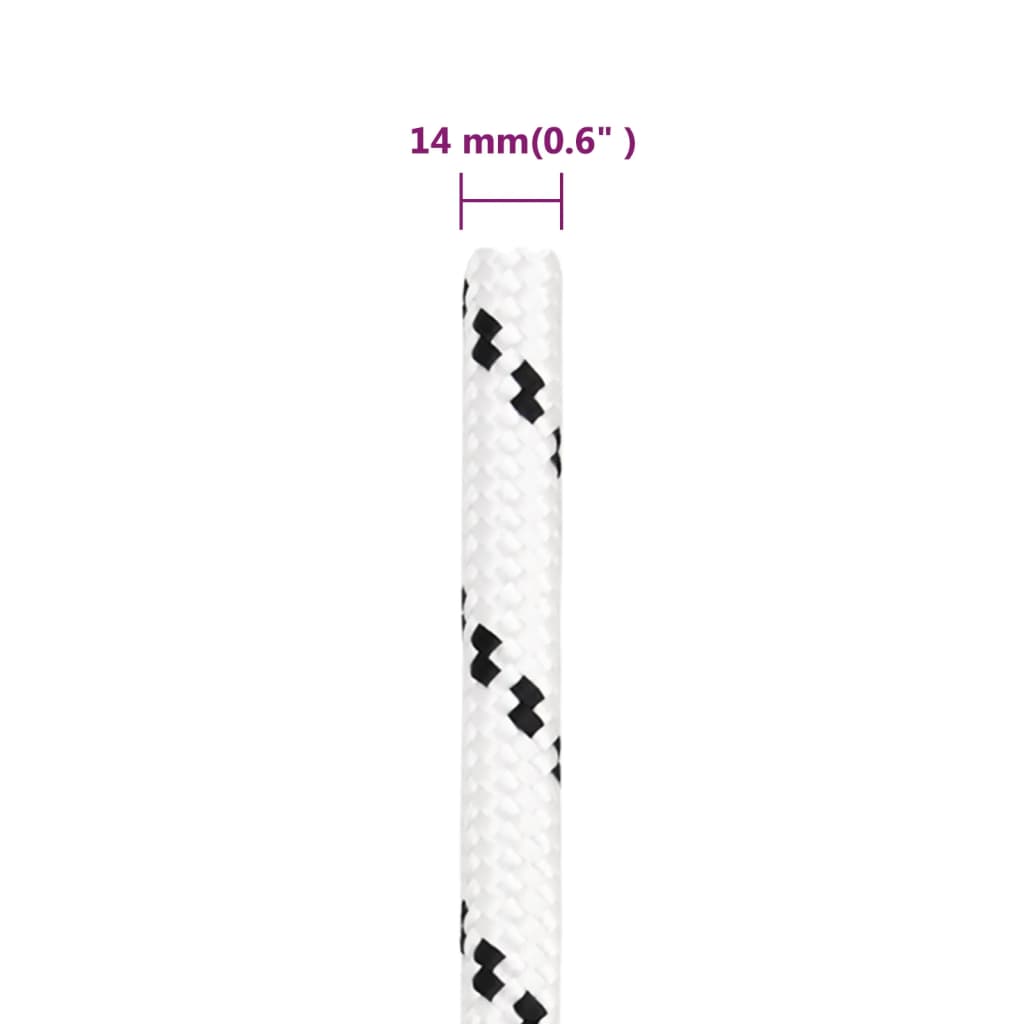 Boat rope braided white 14 mm x 25 m polyester