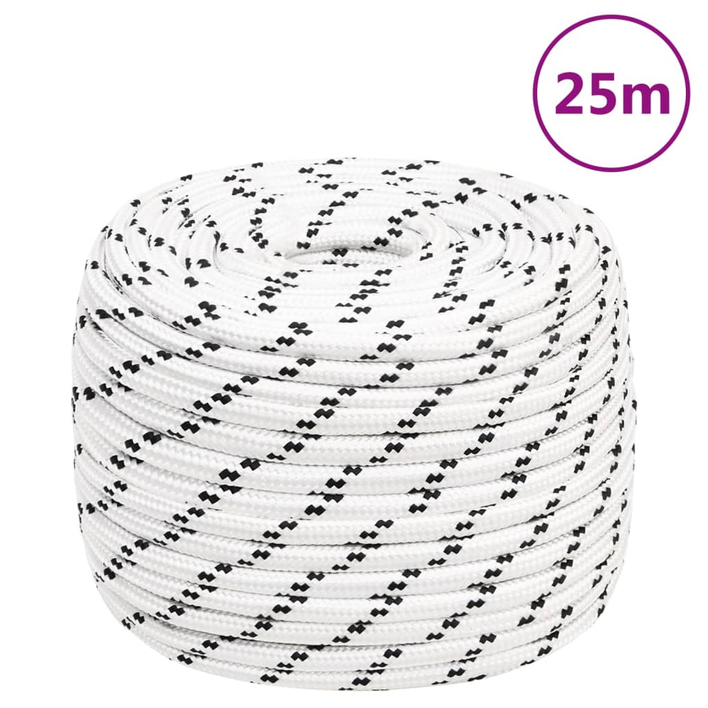 Boat rope braided white 14 mm x 25 m polyester