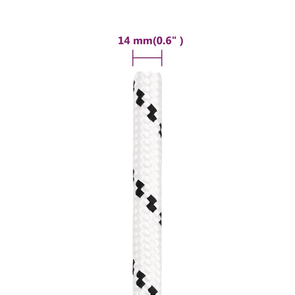 Boat rope braided white 14 mm x 100 m polyester