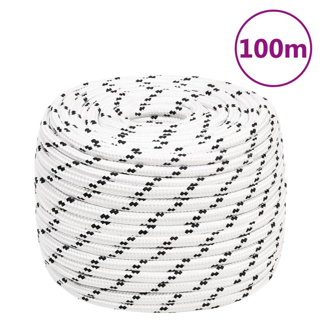 Boat rope braided white 14 mm x 100 m polyester