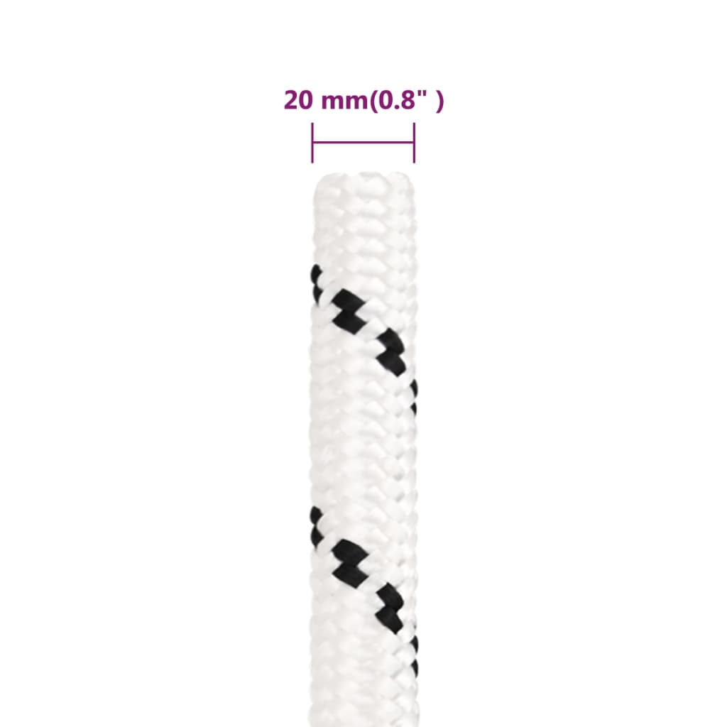 Boat rope braided white 20 mm x 100 m polyester