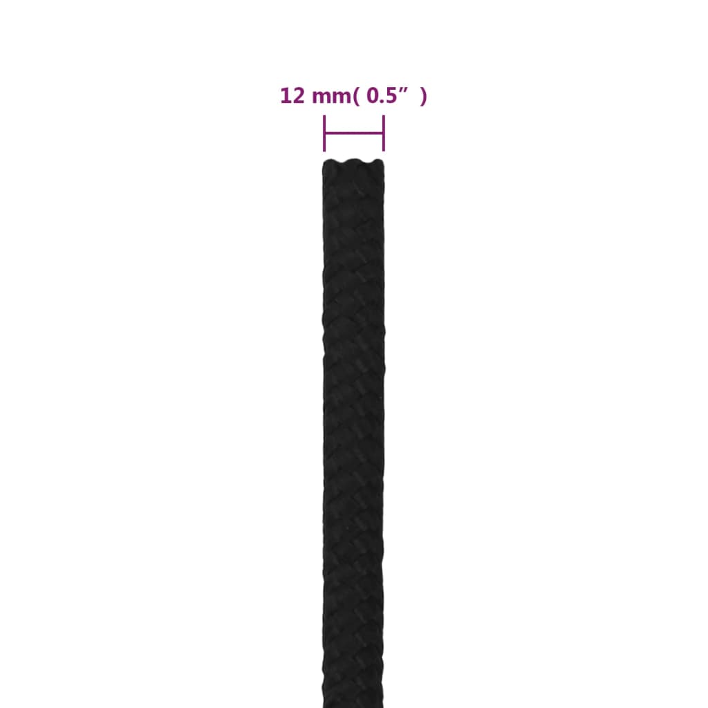 Work rope black 12 mm 50 m polyester