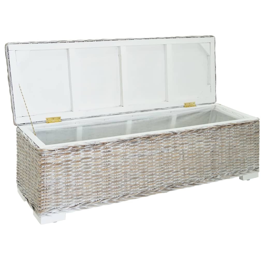 Truhe Weiß 110 cm Natur Kubu Rattan & Massivholz Mahagoni