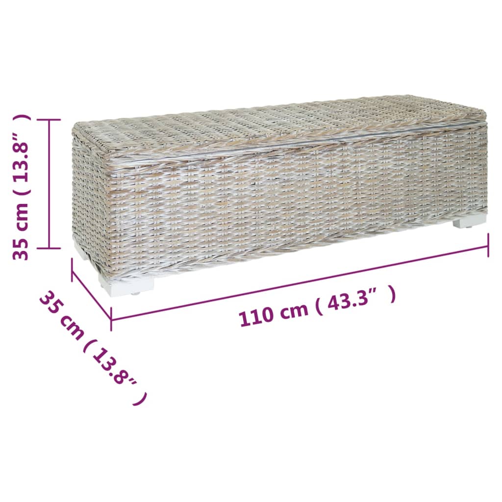 Truhe Weiß 110 cm Natur Kubu Rattan & Massivholz Mahagoni