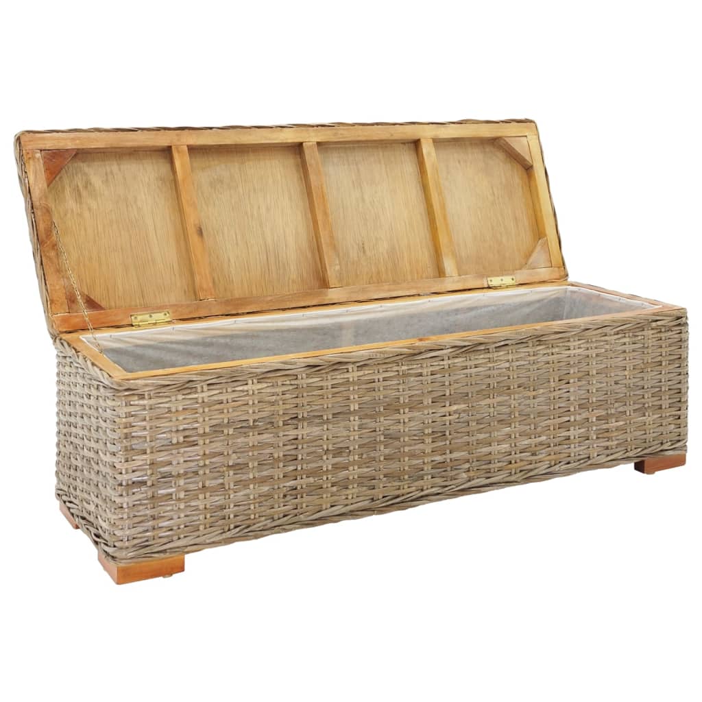 Truhe 110 cm Natur Kubu Rattan & Massivholz Mahagoni