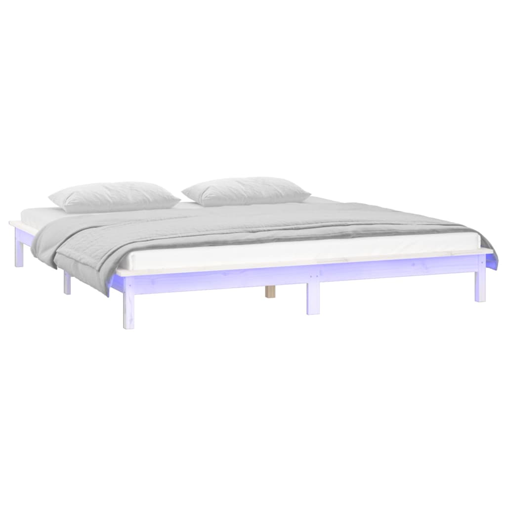 Massivholzbett mit LEDs Weiß 120x190 cm