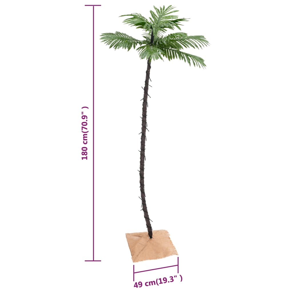 Artificial palm tree with 96 warm white LEDs, 180 cm